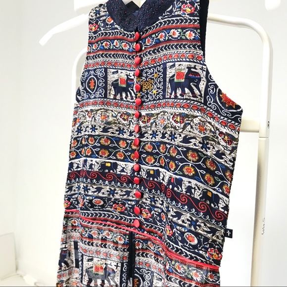 Vintage 90s Anthropologie XS Print Tunic Crop Top - Picture 7 of 10